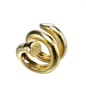 gold hammered nail ring was designed by fine jewellery label David Webb